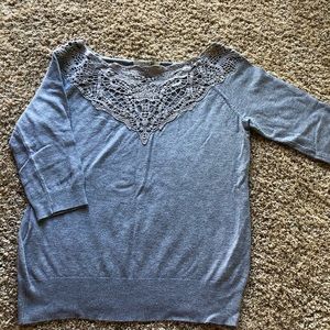 Grey sweater with crochet neck